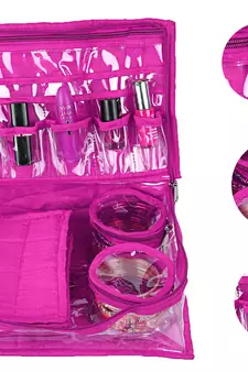 atorakushon   Satin Combo Makeup Pouch Necklace Jewellery Wardrobe Organizer Vanity Travel Kit Bag For Women's (Purple)