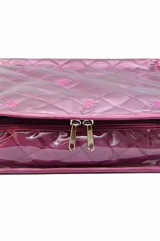 atorakushon   Satin Combo Makeup Pouch Necklace Jewellery Wardrobe Organizer Vanity Travel Kit Bag For Women's (Purple)