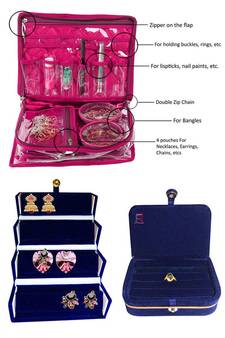 atorakushon   Satin Combo Makeup Pouch Necklace Jewellery Wardrobe Organizer Vanity Travel Kit Bag For Women's (pink)