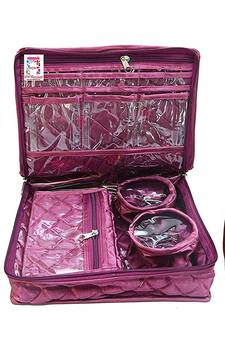 atorakushon   Satin Combo Makeup Pouch Necklace Jewellery Wardrobe Organizer Vanity Travel Kit Bag For Women's (Purple)