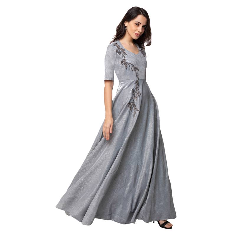 Sheczzar Grey Color Simmer Floor Length  Party wear Gown.