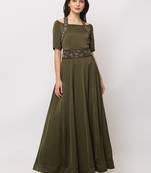 Sheczzar Bottle Green Color Cotton Floor Length  Party wear Gown.