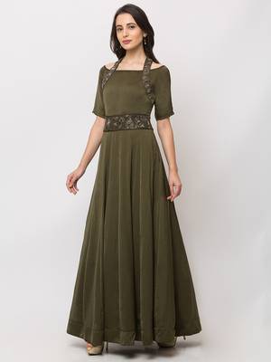 Sheczzar Bottle Green Color Cotton Floor Length  Party wear Gown. 2