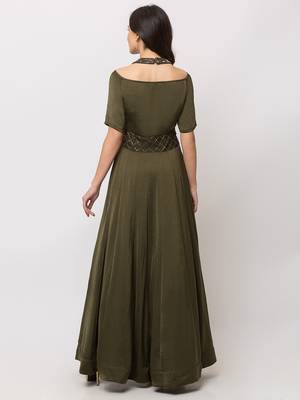 Sheczzar Bottle Green Color Cotton Floor Length  Party wear Gown. 3