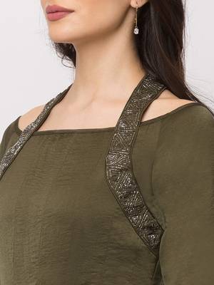 Sheczzar Bottle Green Color Cotton Floor Length  Party wear Gown. 4