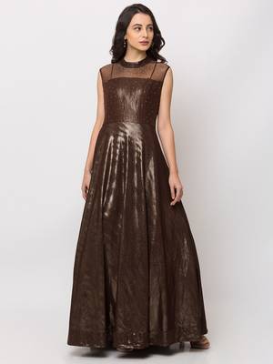 Sheczzar Brown Color Lycra Floor Length  Party wear Gown. 1