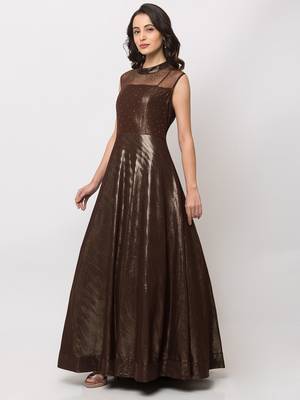 Sheczzar Brown Color Lycra Floor Length  Party wear Gown. 2
