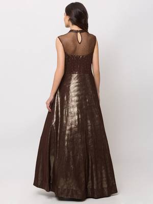 Sheczzar Brown Color Lycra Floor Length  Party wear Gown. 3