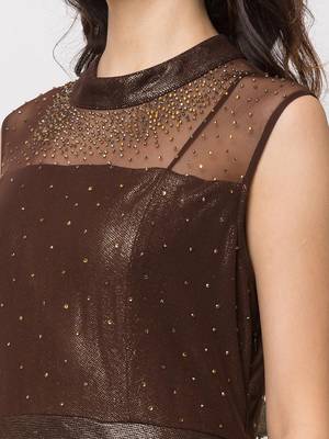 Sheczzar Brown Color Lycra Floor Length  Party wear Gown. 4