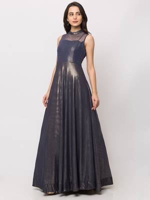 Sheczzar Navy Blue Color Lycra  Floor Length  Party wear Gown. 2