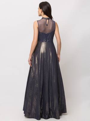 Sheczzar Navy Blue Color Lycra  Floor Length  Party wear Gown. 3