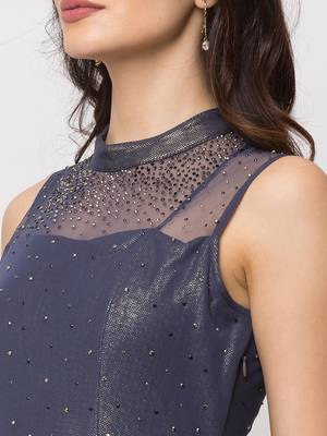 Sheczzar Navy Blue Color Lycra  Floor Length  Party wear Gown. 4
