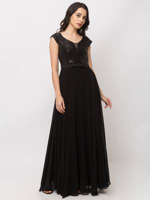 Sheczzar Black Color Georgette Floor Length  Party wear Gown. 2