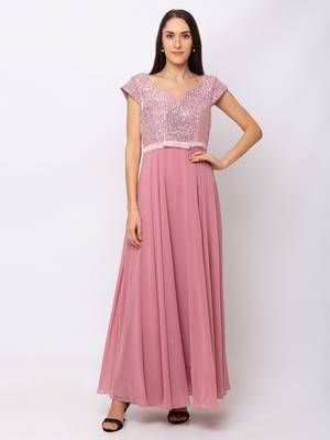 Sheczzar Pink Color Georgette Floor Length  Party wear Gown. 1