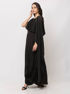 Sheczzar Black Color Soft Lycra  Floor Length  Party wear Gown. 2