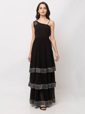 Sheczzar Black Color Georgette Floor Length  Party wear Gown. 1