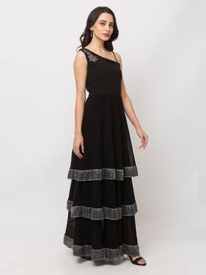 Sheczzar Black Color Georgette Floor Length  Party wear Gown. 2