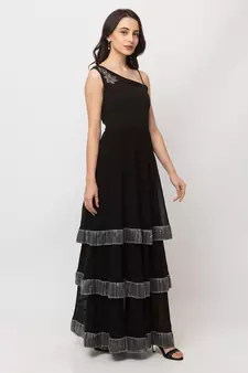 Sheczzar Black Color Georgette Floor Length  Party wear Gown.