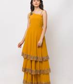 Sheczzar Mustard Color Georgette Floor Length  Party wear Gown.