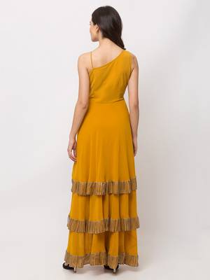 Sheczzar Mustard Color Georgette Floor Length  Party wear Gown. 3