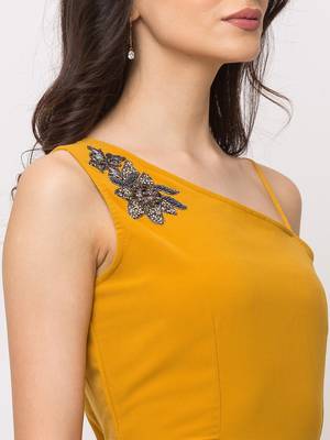 Sheczzar Mustard Color Georgette Floor Length  Party wear Gown. 4