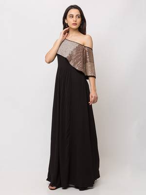 Sheczzar Black Color Lycra Floor Length  Party wear Gown. 1