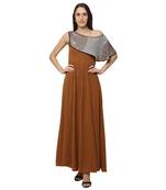 Sheczzar Brown Color LYCRA  Floor Length  Party wear Gown.
