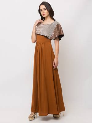 Sheczzar Brown Color LYCRA  Floor Length  Party wear Gown. 2