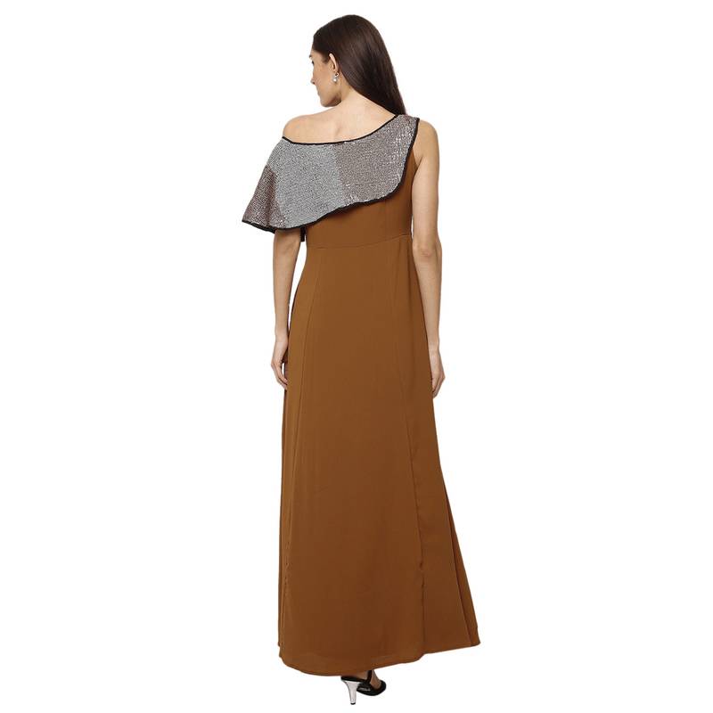 Sheczzar Brown Color LYCRA  Floor Length  Party wear Gown.