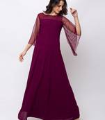 Sheczzar Wine Color Georgette Floor Length  Party wear Gown.
