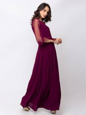 Sheczzar Wine Color Georgette Floor Length  Party wear Gown. 2