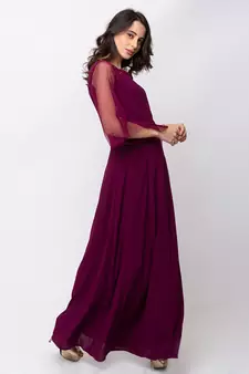 Sheczzar Wine Color Georgette Floor Length  Party wear Gown.