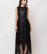 Sheczzar Black Color JAQUARD High Low Party wear Gown.