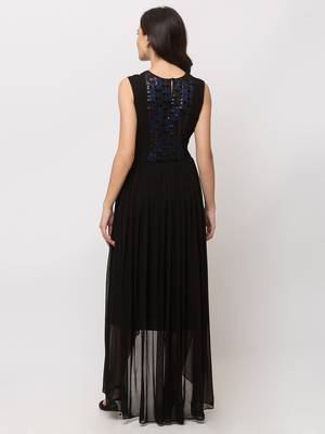 Sheczzar Black Color JAQUARD High Low Party wear Gown. 3