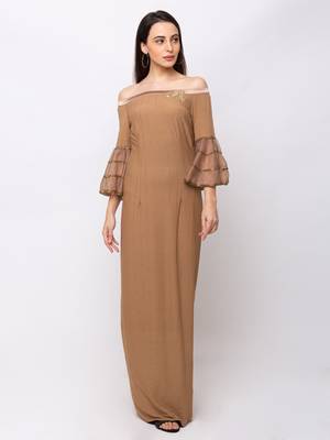 Sheczzar Brown Color KNITTED Floor Length  Party wear Gown. 1