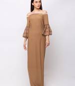Sheczzar Brown Color KNITTED Floor Length  Party wear Gown.