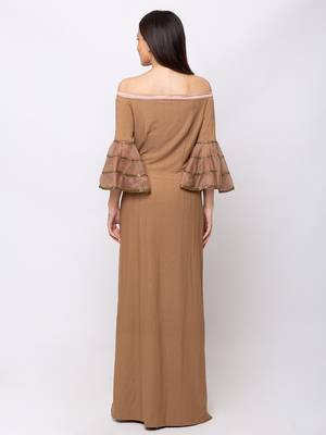 Sheczzar Brown Color KNITTED Floor Length  Party wear Gown. 3