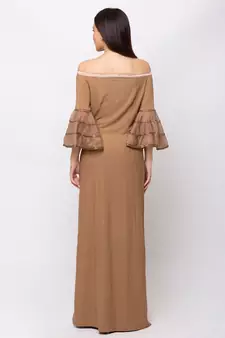 Sheczzar Brown Color KNITTED Floor Length  Party wear Gown.