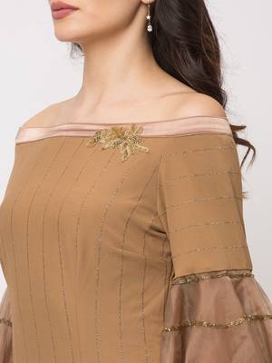 Sheczzar Brown Color KNITTED Floor Length  Party wear Gown. 4
