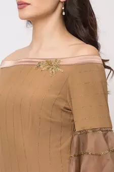Sheczzar Brown Color KNITTED Floor Length  Party wear Gown.