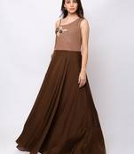 Sheczzar Brown Color Crepe Floor Length  Party wear Gown.
