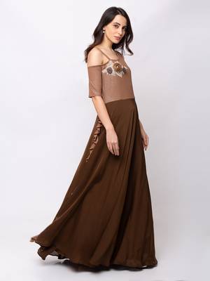 Sheczzar Brown Color Crepe Floor Length  Party wear Gown. 2