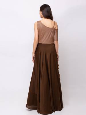 Sheczzar Brown Color Crepe Floor Length  Party wear Gown. 3