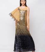 Sheczzar Gold Color LYCRA  Floor Length  Party wear Gown.
