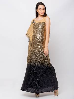 Sheczzar Gold Color LYCRA  Floor Length  Party wear Gown. 2