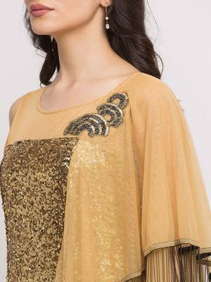 Sheczzar Gold Color LYCRA  Floor Length  Party wear Gown. 4