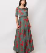 Sheczzar Green Color SATIN  Floor Length  Party wear Gown.