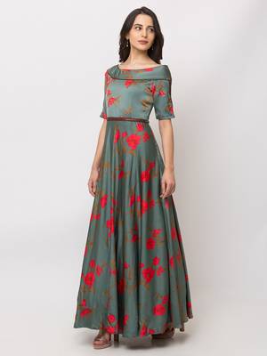 Sheczzar Green Color SATIN  Floor Length  Party wear Gown. 2