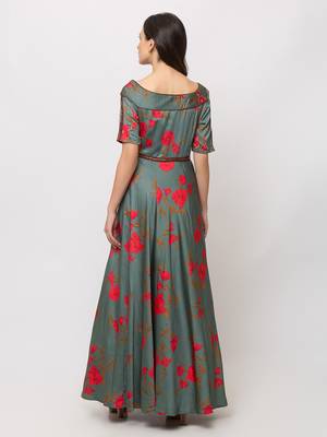 Sheczzar Green Color SATIN  Floor Length  Party wear Gown. 3