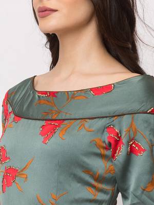 Sheczzar Green Color SATIN  Floor Length  Party wear Gown. 4